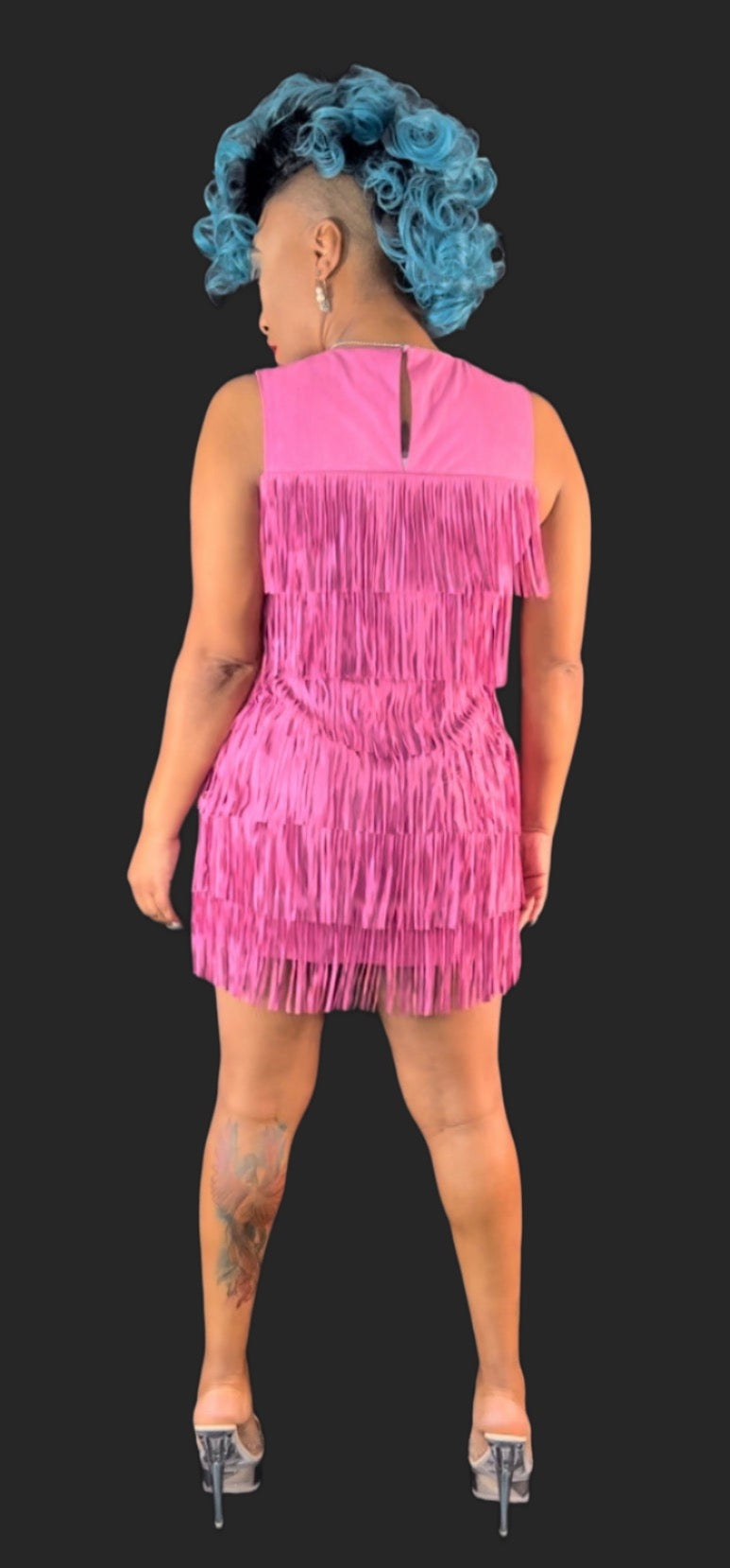 "Blush" suede fringe mini dress (model is wearing size medium)